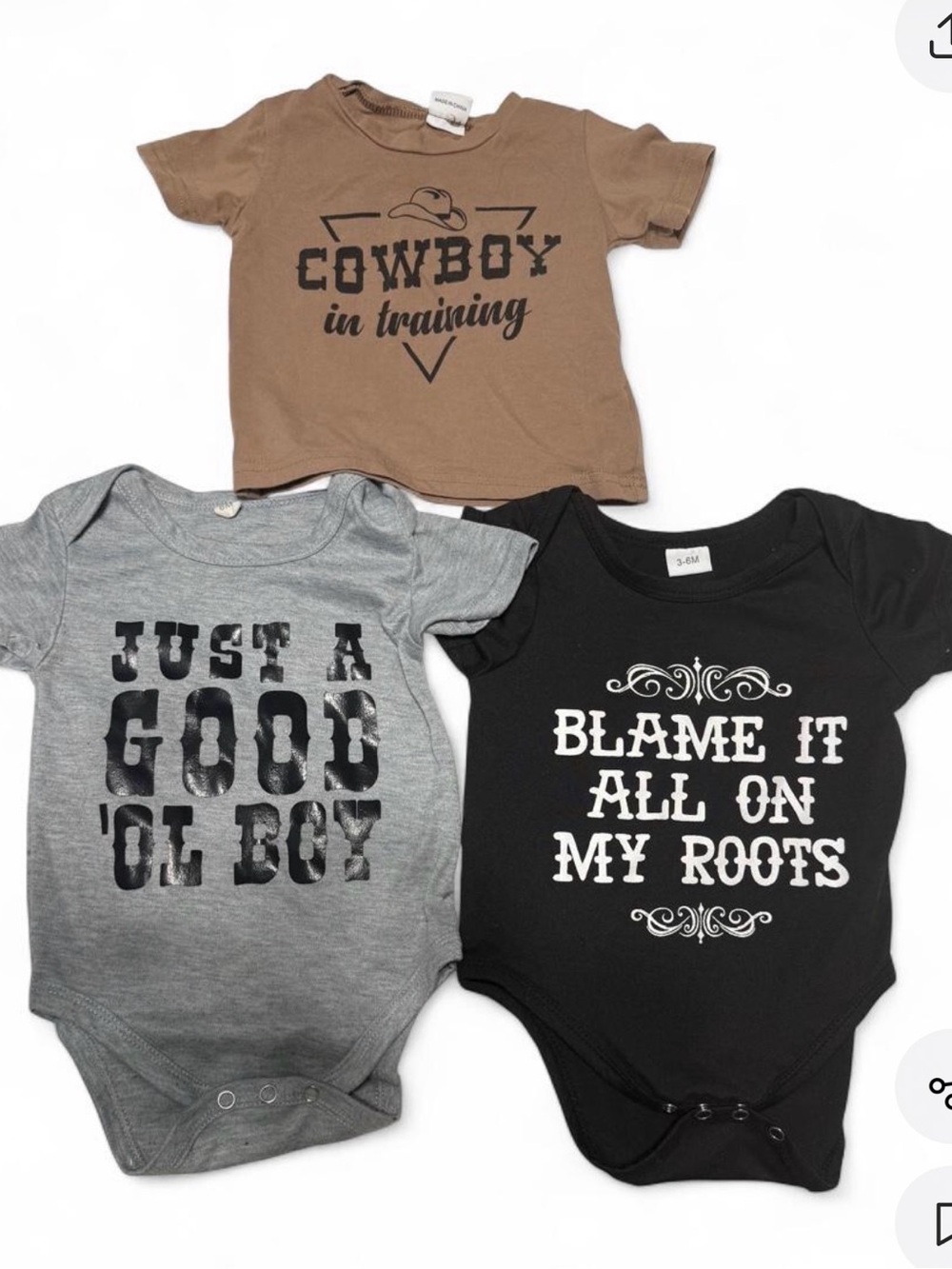 SHEIN Brown, Gray & Black Kids Graphic One-Piece Bodysuit Trio